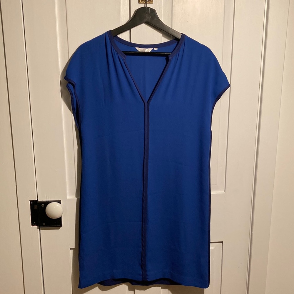 Zoa New York blue color block sleeveless V-neck dress size small